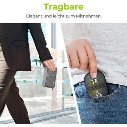 AUVON Tablettenbox 7 Tage 2 Fächer mit Stofftasche Grau