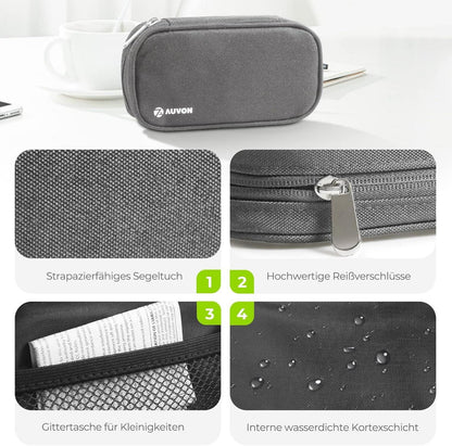 AUVON Tablettenbox 7 Tage 2 Fächer mit Stofftasche Grau