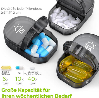 Tablettenbox 7 Tage 2 Fächer mit Canvas Tasche Grau