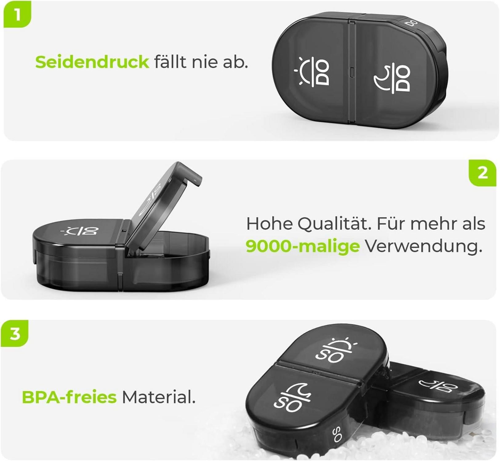 AUVON Tablettenbox 7 Tage 2 Fächer mit Stofftasche Grau