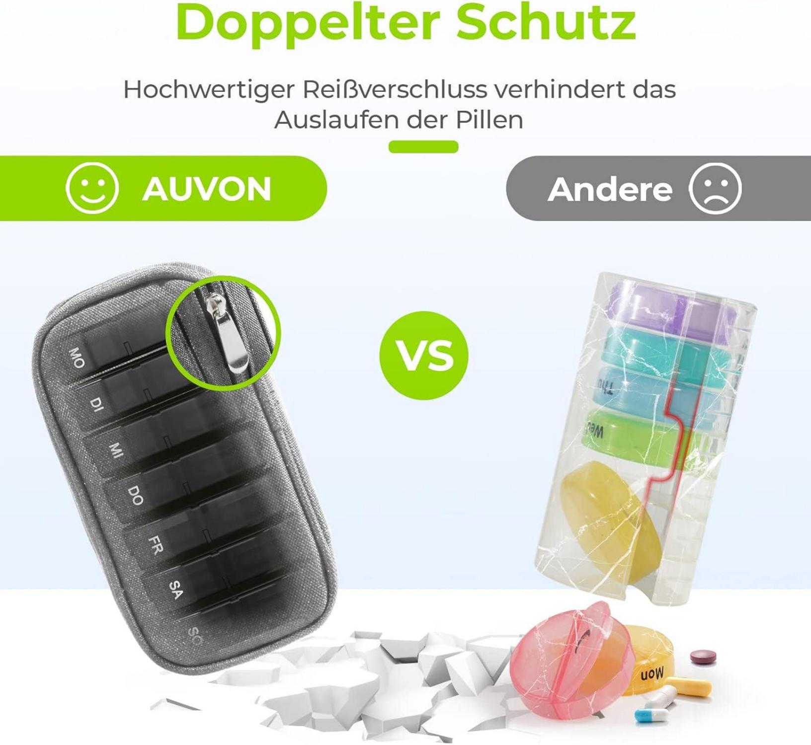 Tablettenbox 7 Tage 2 Fächer mit Canvas Tasche - Grau