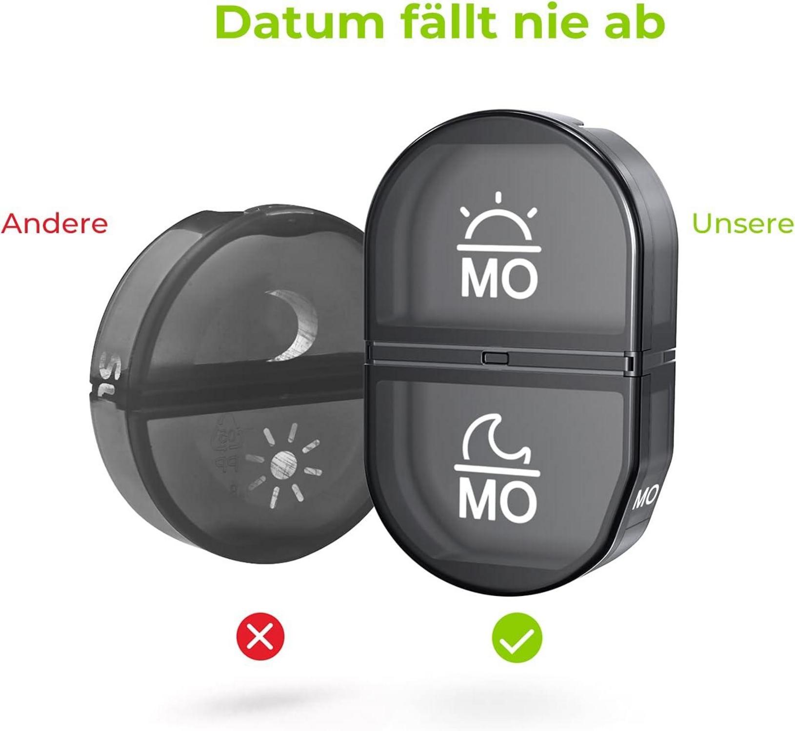 Tablettenbox 7 Tage 2 Fächer mit Canvas Tasche Grau