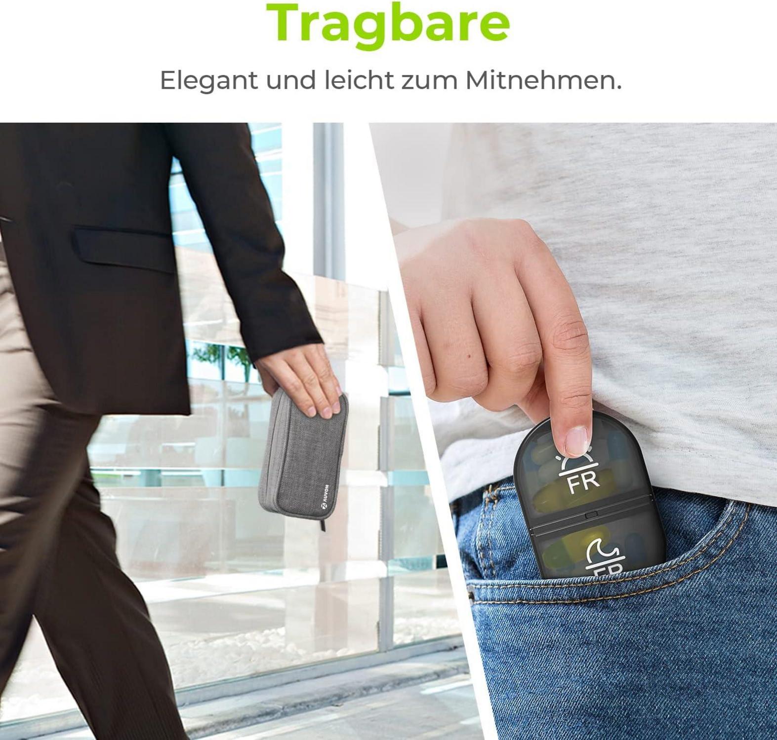 Tablettenbox 7 Tage 2 Fächer mit Canvas Tasche - Grau