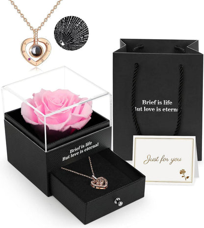 Ewige Rose mit I Love You Halskette in Geschenkbox