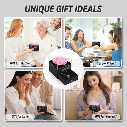 Ewige echte Rose mit I Love You Halskette in Geschenkbox