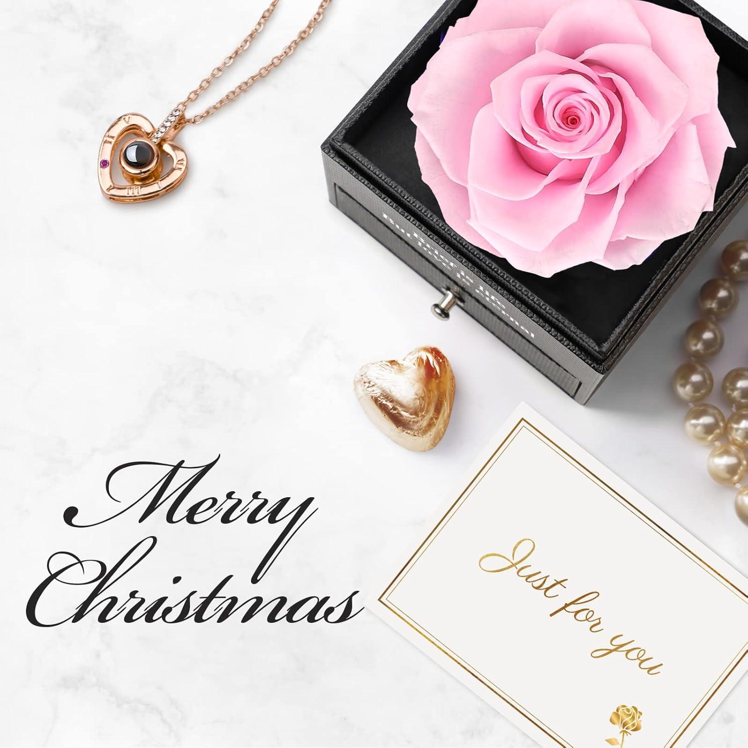Ewige Rose mit I Love You Halskette Konservierte Blumen Geschenkbox
