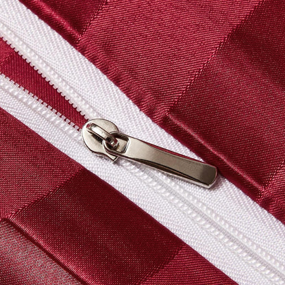 Satin Bettwäsche Set 135x200cm Rot – Gestreift & Seidig Glänzend