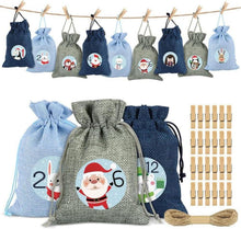 Adventskalender zum Befüllen Stoffbeutel Weihnachtskalender Blau