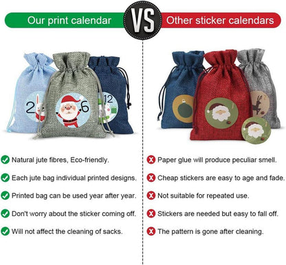 Adventskalender zum Befüllen 24 Stoffsäckchen Weihnachtskalender Set Blau