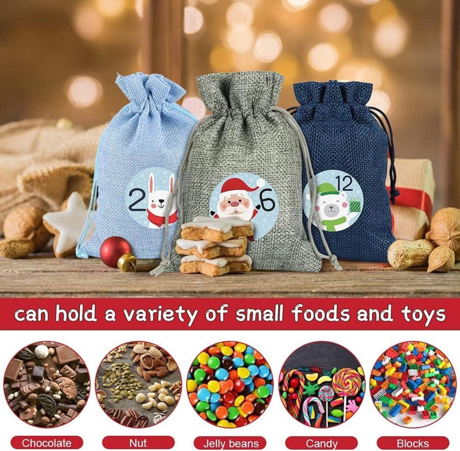 Adventskalender Stoffbeutel 24 Weihnachtskalender Säckchen Wiederverwendbar