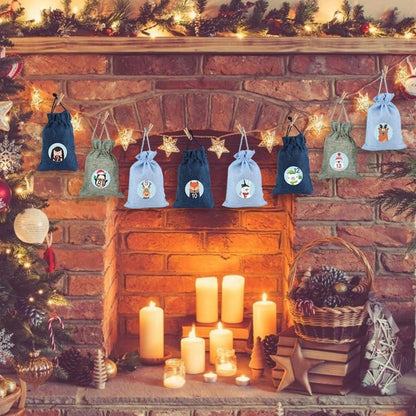 Adventskalender zum Befüllen 24 Weihnachts Stoffbeutel Jutesäckchen