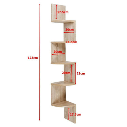 Eckregal MDF 5 Ebenen Eiche Hängeregal Bücherregal 20x20x123cm