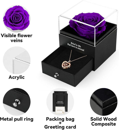 ADAZ Ewige Rose mit I Love You Halskette, Konservierte Rose Geschenkbox