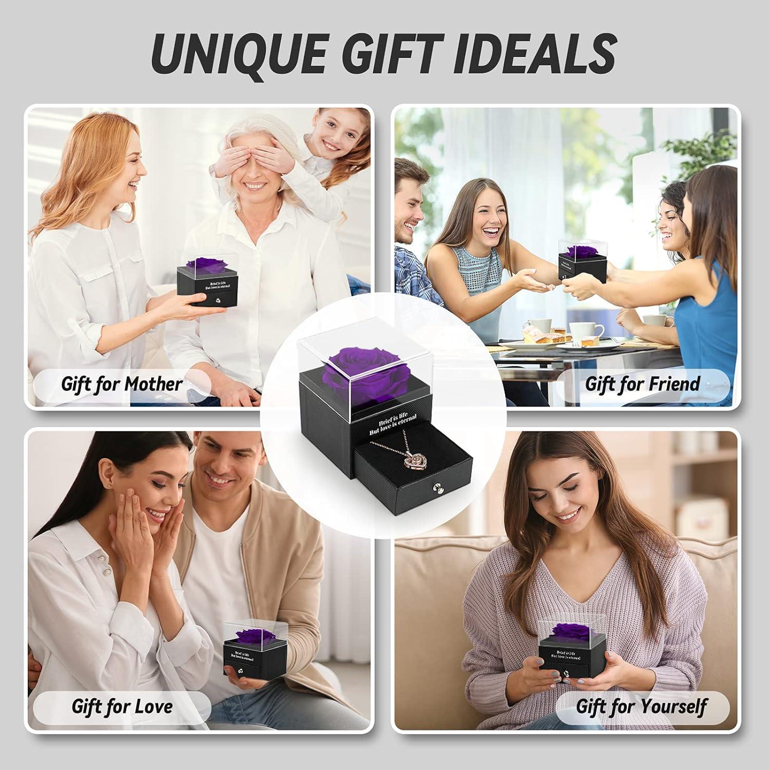 Ewige Rose mit I Love You Halskette in Geschenkbox für sie - Lila