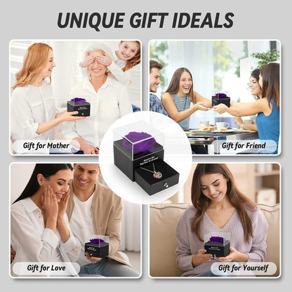 Ewige Rose mit I Love You Halskette in Geschenkbox für sie - Lila