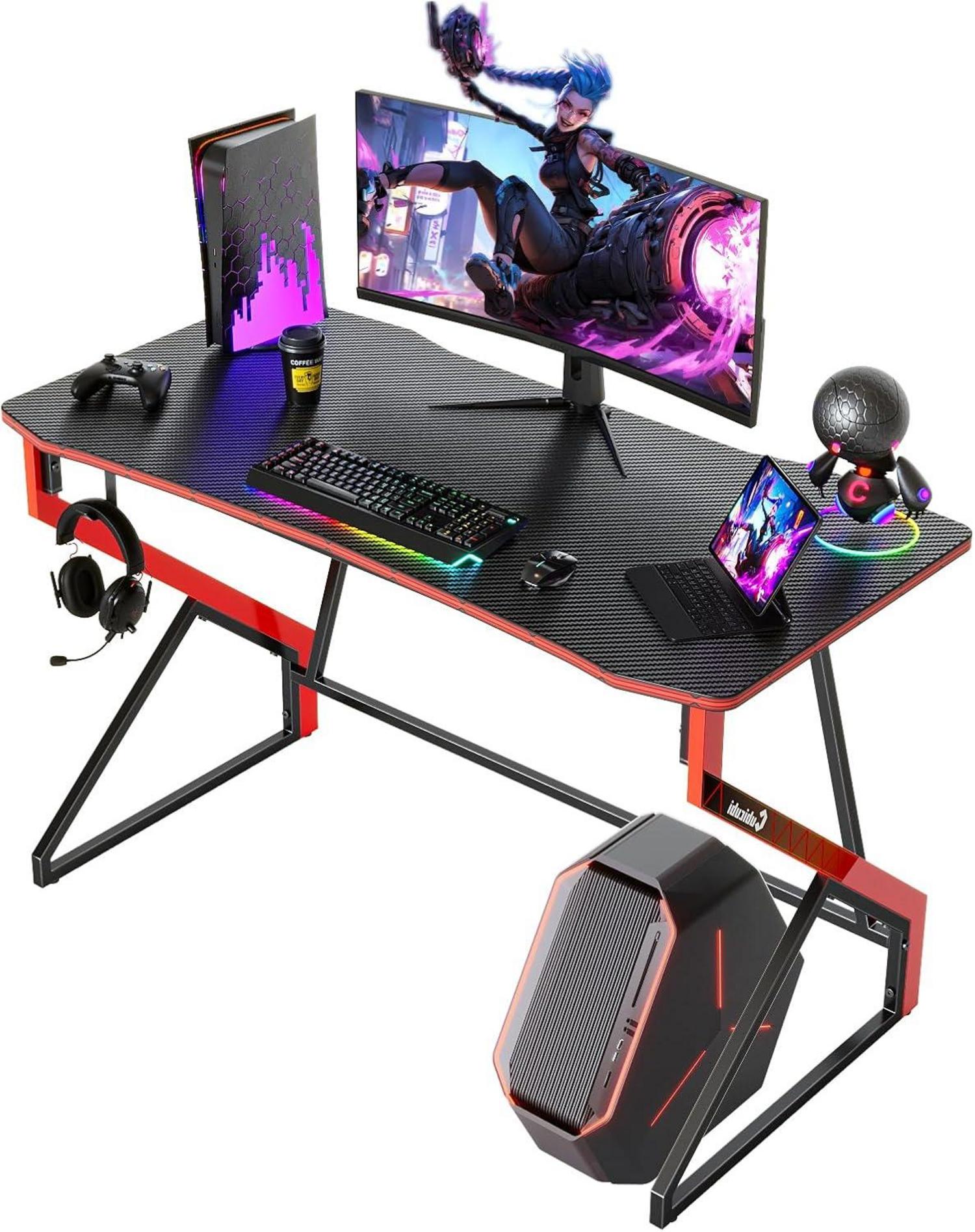 Gaming Tisch Kohlefaser Schwarz mit Kopfhörerhaken 100x60 cm