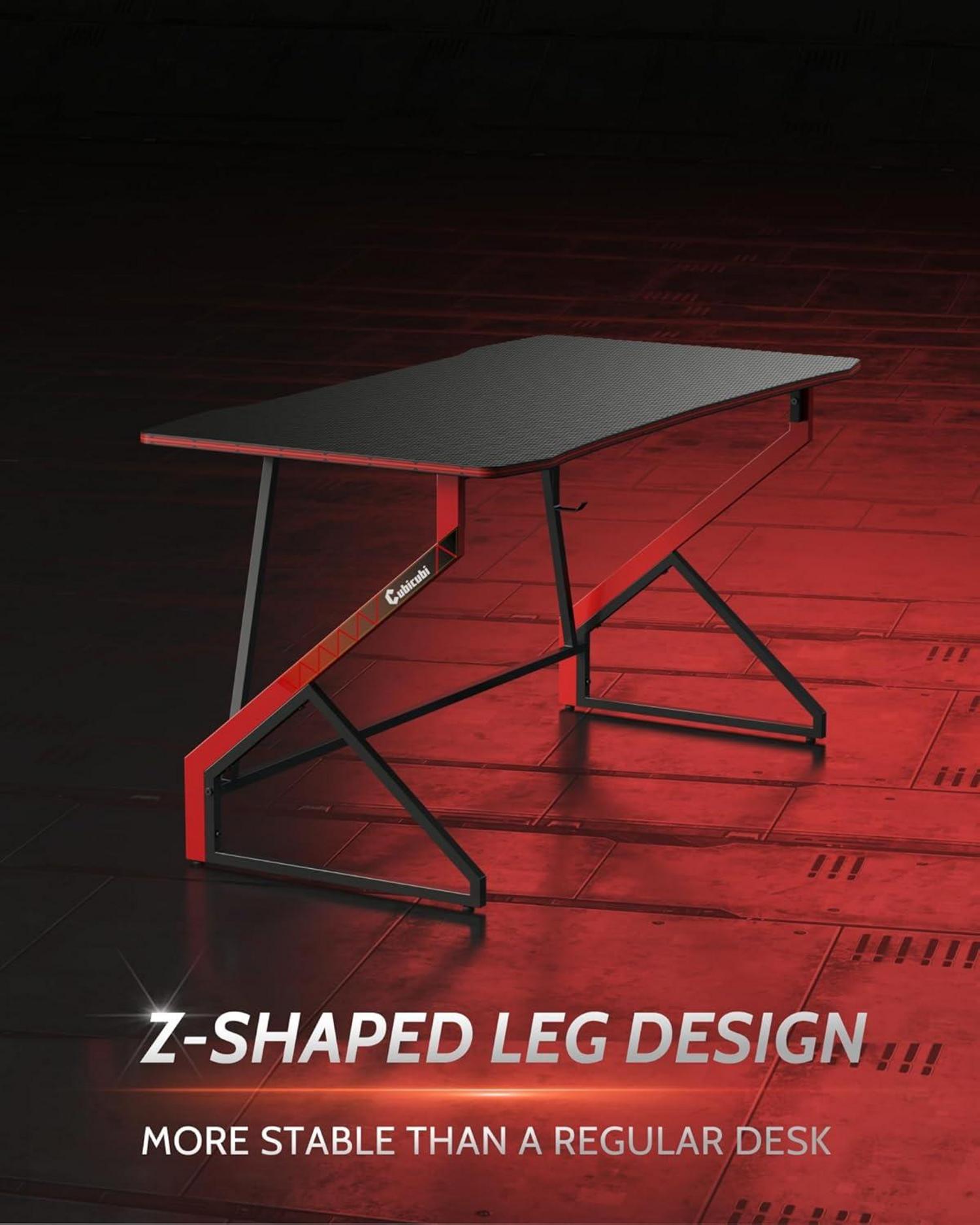 Gaming Schreibtisch Kohlefaser Schwarz 100x60cm PC Tisch Kopfhörerhaken