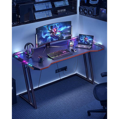 Gaming Tisch Kohlefaser Schwarz 120 x 60 cm Kopfhörerhaken