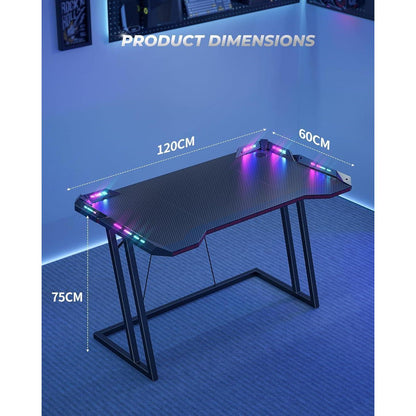 Gaming Tisch Kohlefaser Schwarz 120 x 60 cm Kopfhörerhaken