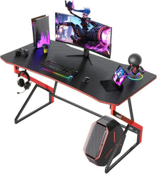 Gaming Schreibtisch Kohlefaseroberfläche Kopfhörerhaken Schwarz