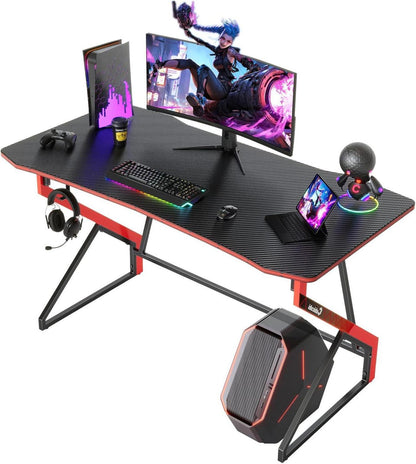 Gaming Schreibtisch Kohlefaseroberfläche Kopfhörerhaken Schwarz