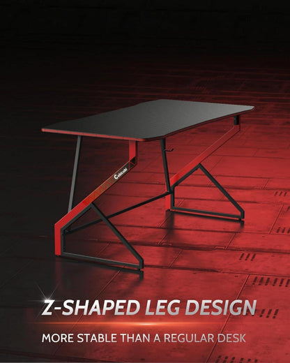 Gaming Tisch Kohlefaser Schwarz 120 x 60 cm Kopfhörerhaken Stabil PC Tisch