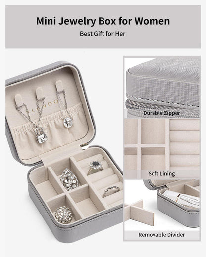 Vlando Schmuckkästchen Damen Leder Ohrringe Ringe Uhren Aufbewahrung Grau
