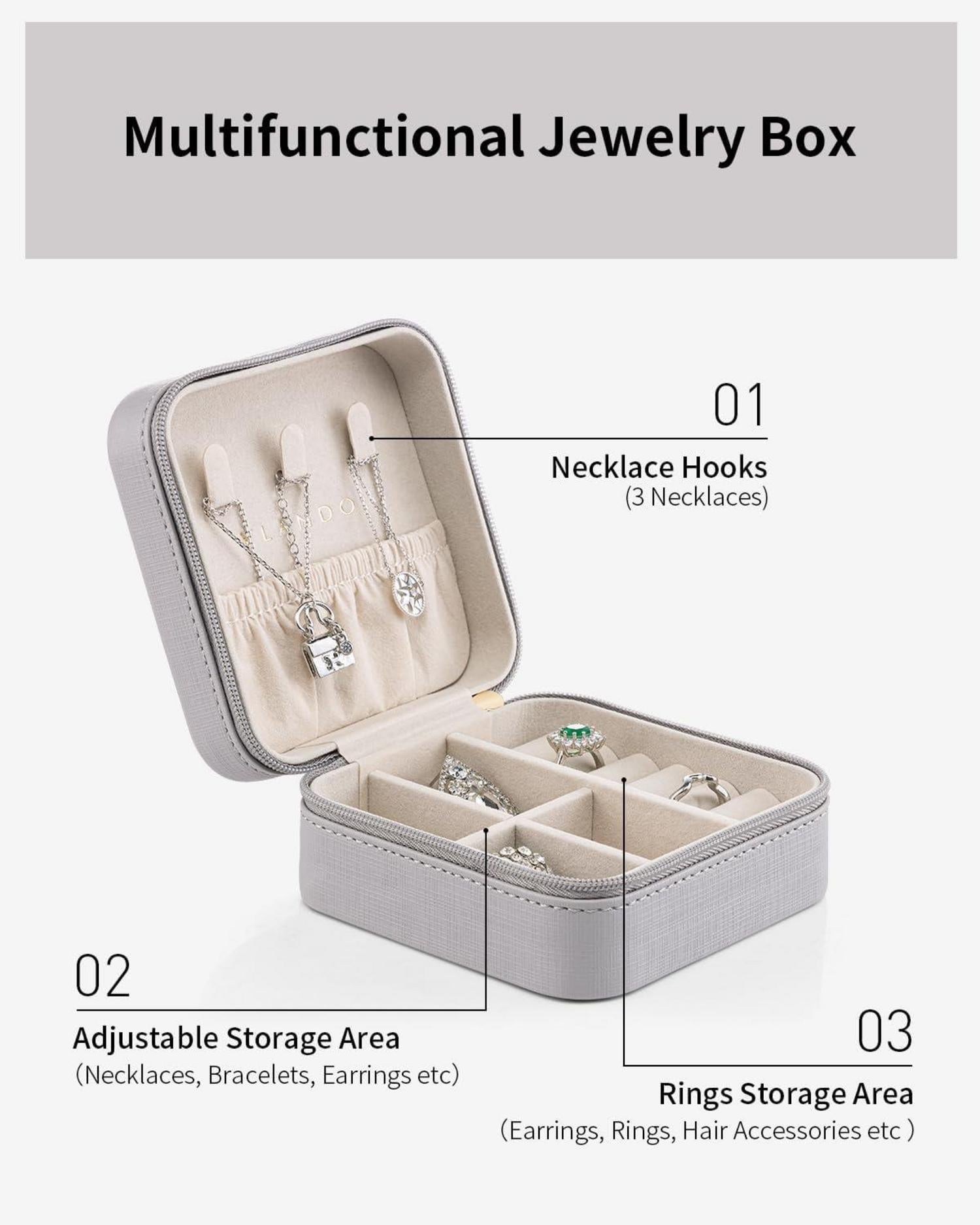 Vlando Schmuckkästchen Damen Ohrringe Ringe Ketten Uhren Etui Leder Grau