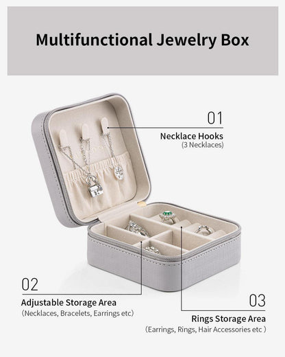 Vlando Schmuckkästchen Damen Ohrringe Ringe Ketten Uhren Etui Leder Grau