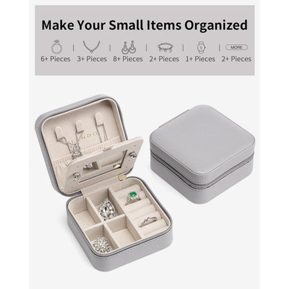 Kleine Schmuckbox mit Spiegel und Lederetui für