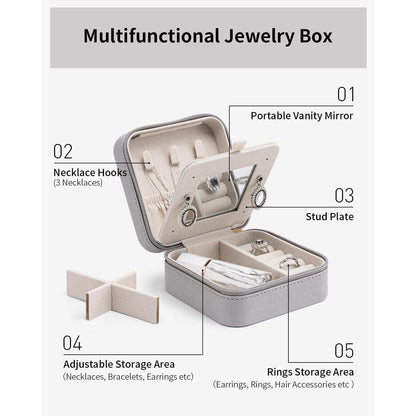 Kleine Schmuckbox mit Spiegel und Lederetui für