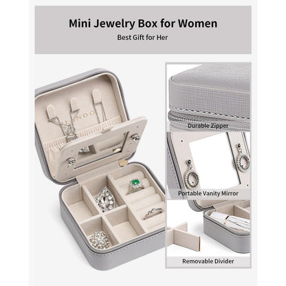 Kleine Schmuckbox mit Spiegel und Lederetui für