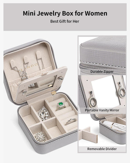 Kompaktes Vlando Schmuckkästchen mit Spiegel aus Leder für Reise