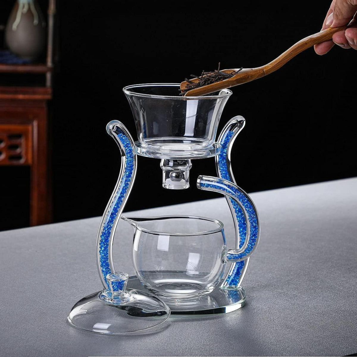 Glas-Teekanne Set mit Infusor & Rotation – Blau