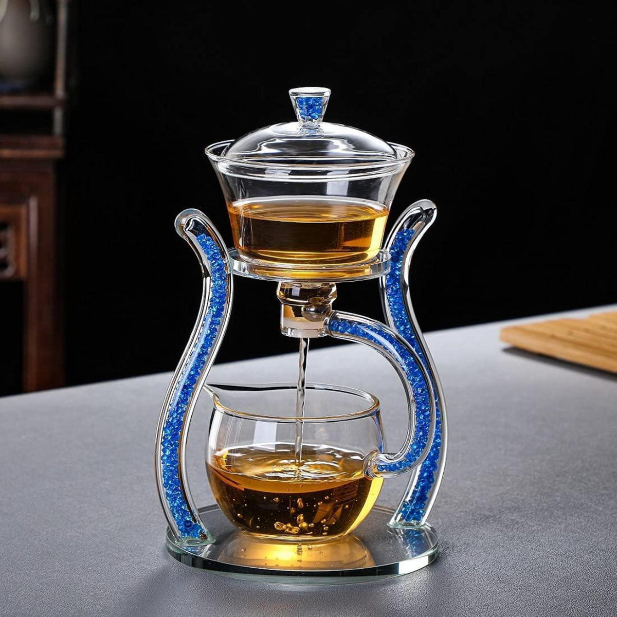 Glas-Teekanne Set mit Infusor & Rotation – Blau