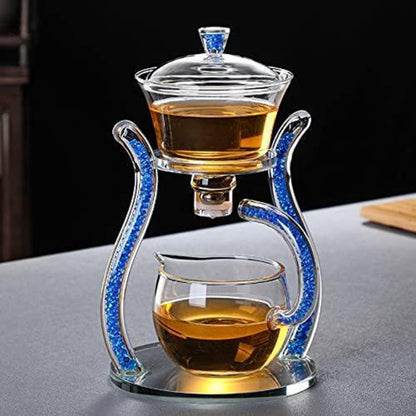 Glas-Teekanne Set mit Infusor & Rotation – Blau
