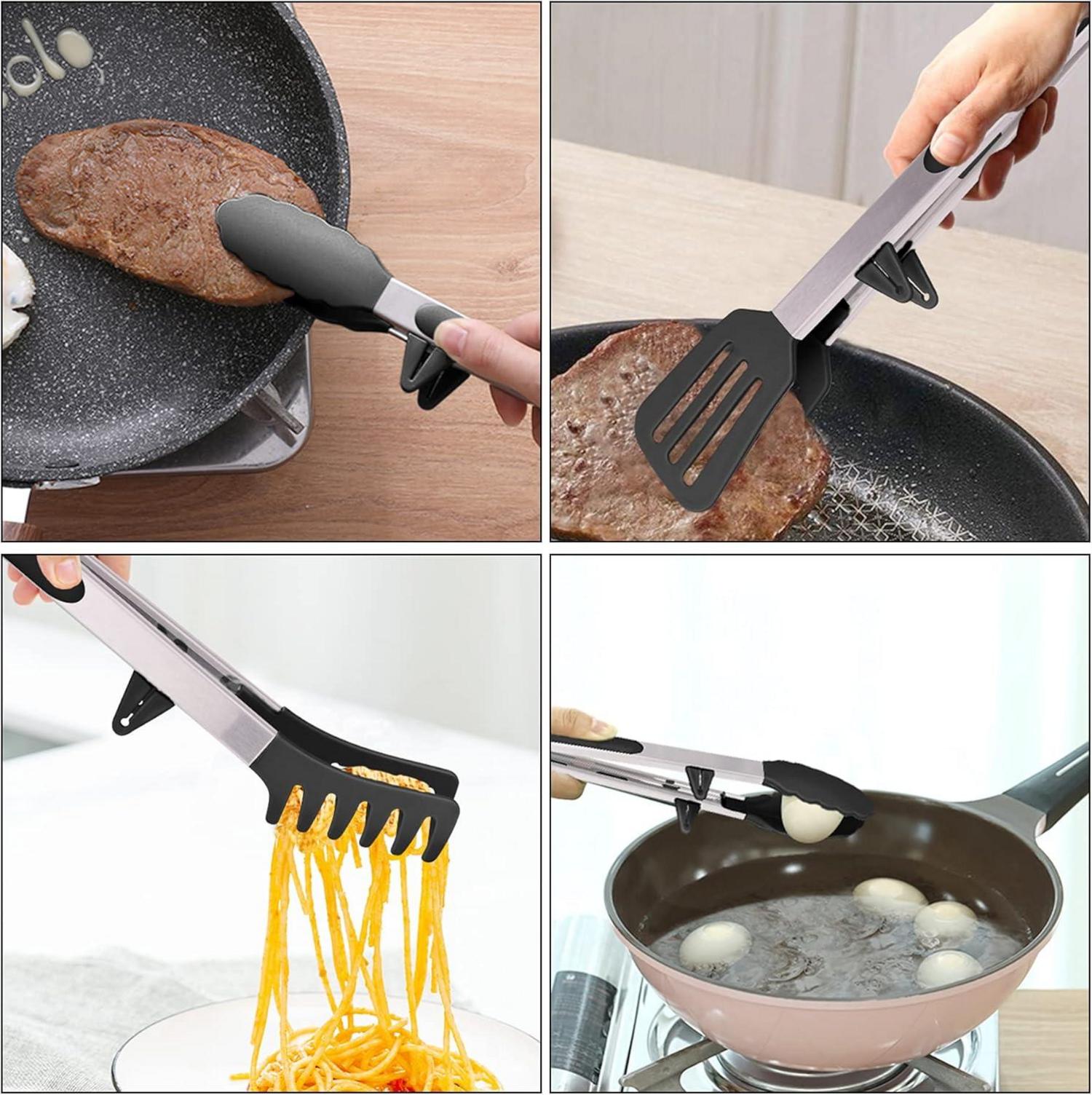 Grillzange 4er Set aus Silikon & Edelstahl BPA-Frei
