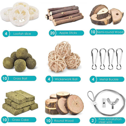 70PCS Kaninchen Spielzeug Natürliches Kauspielzeug