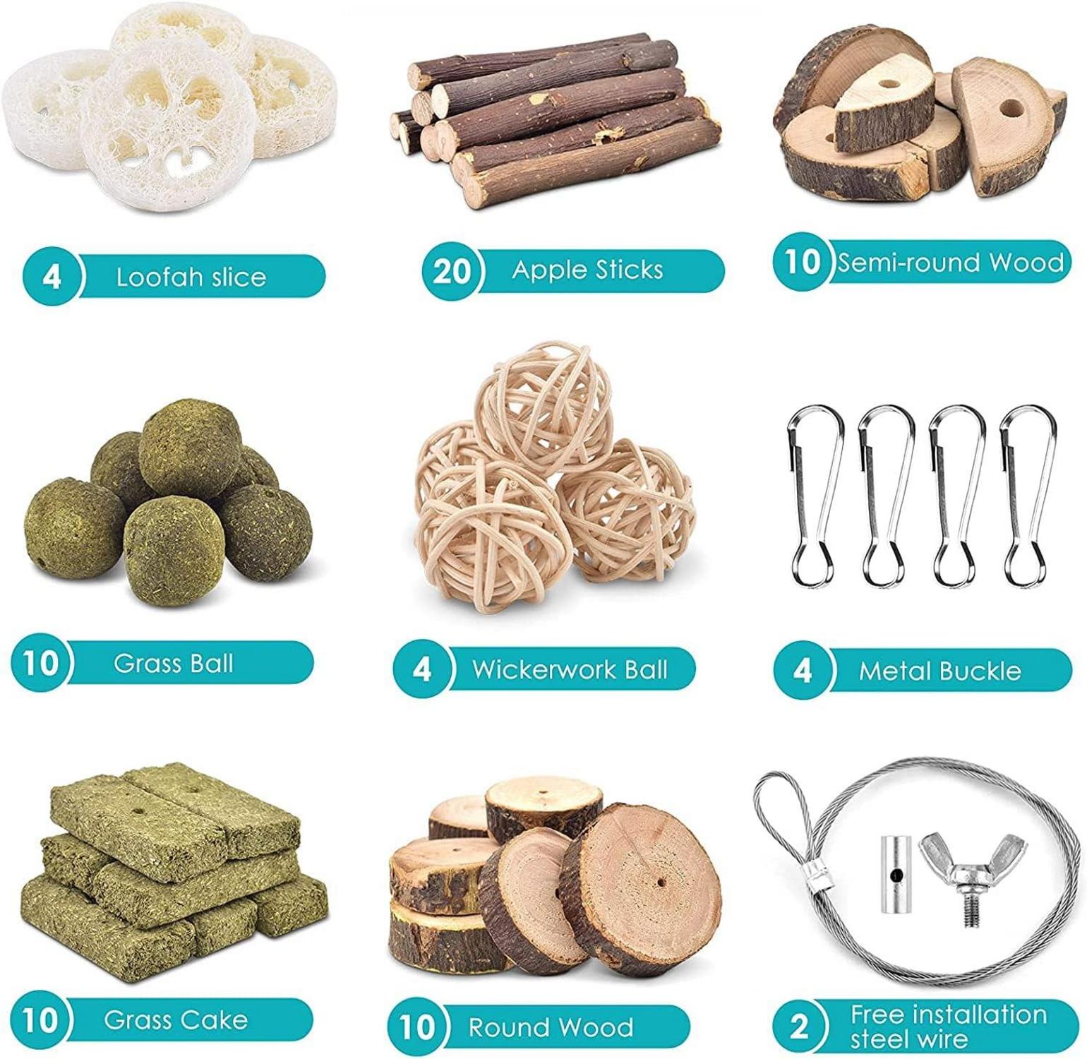 70PCS Kaninchen Spielzeug Natürliches Kauspielzeug