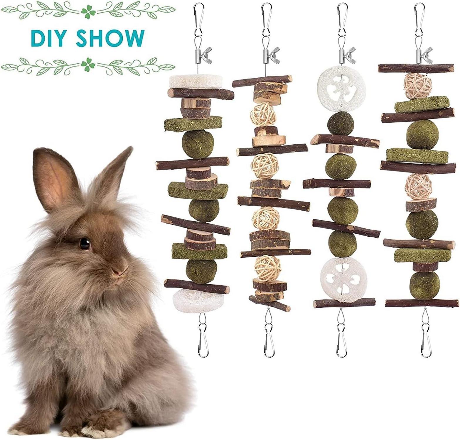 ERKOON 70PCS Kaninchen Spielzeug Natur Timothy-Gras Kauspielzeug