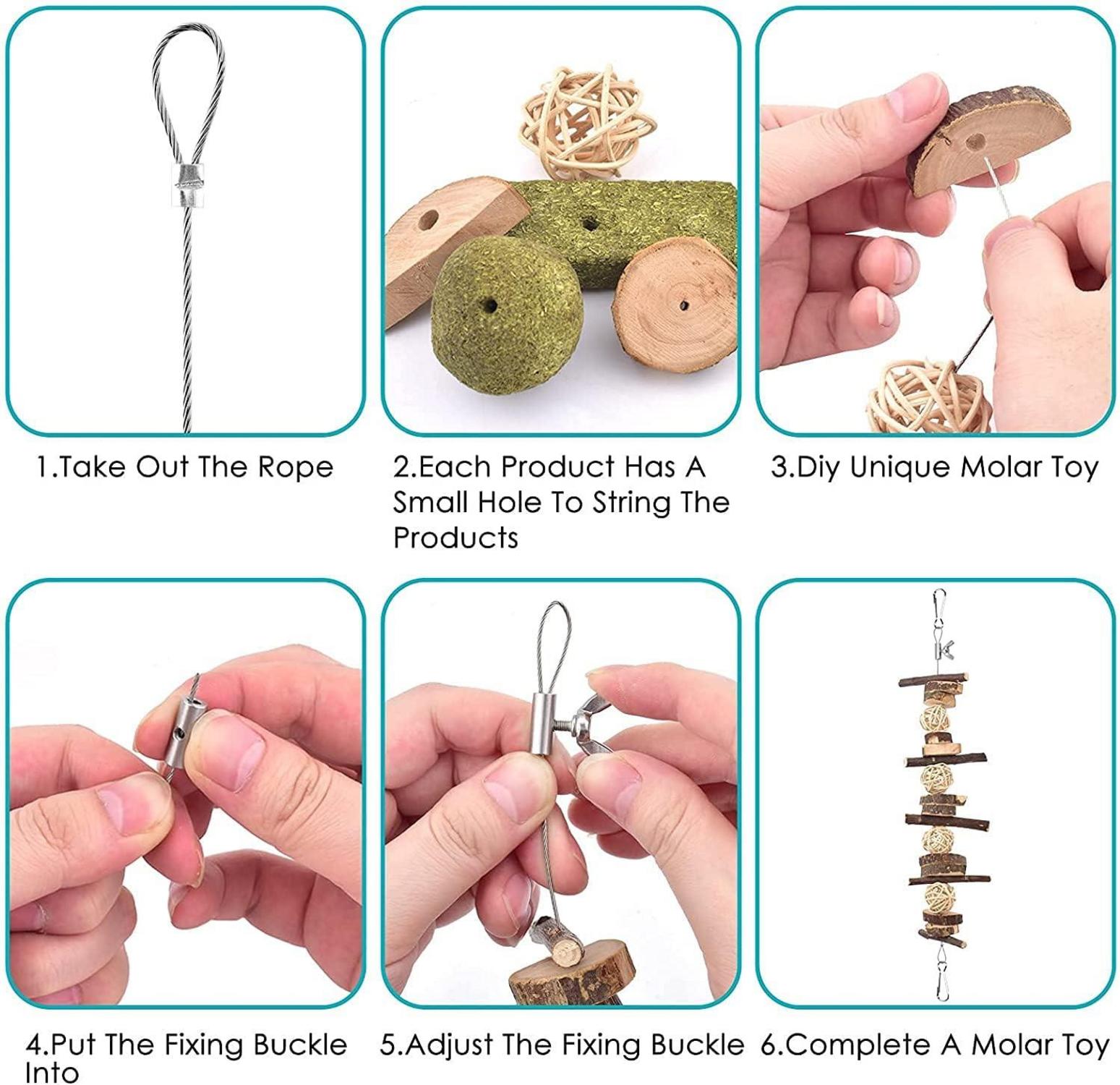 Kaninchen Spielzeug 70-teilig Natürliches Kauspielzeug Holz Zahnpflege