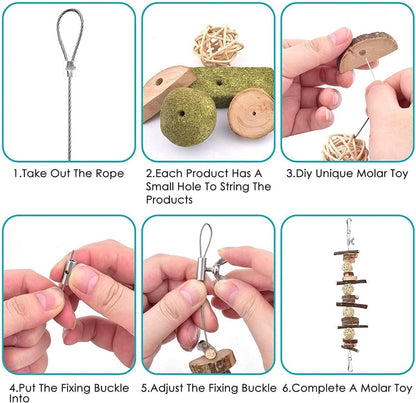 Kaninchen Spielzeug 70-teilig Natürliches Kauspielzeug Holz Zahnpflege