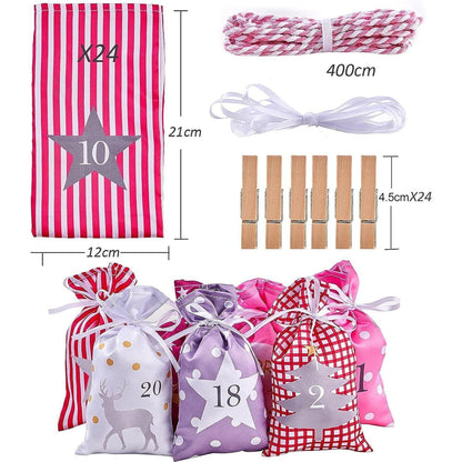 DIY Adventskalender Set mit 24 Stoffbeuteln und Aufhängung