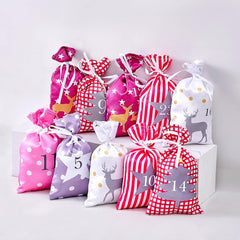 Adventskalender zum Befüllen Groß 24 Stoffbeutel Kette Set 12x21cm für Kinder Mädchen Frauen