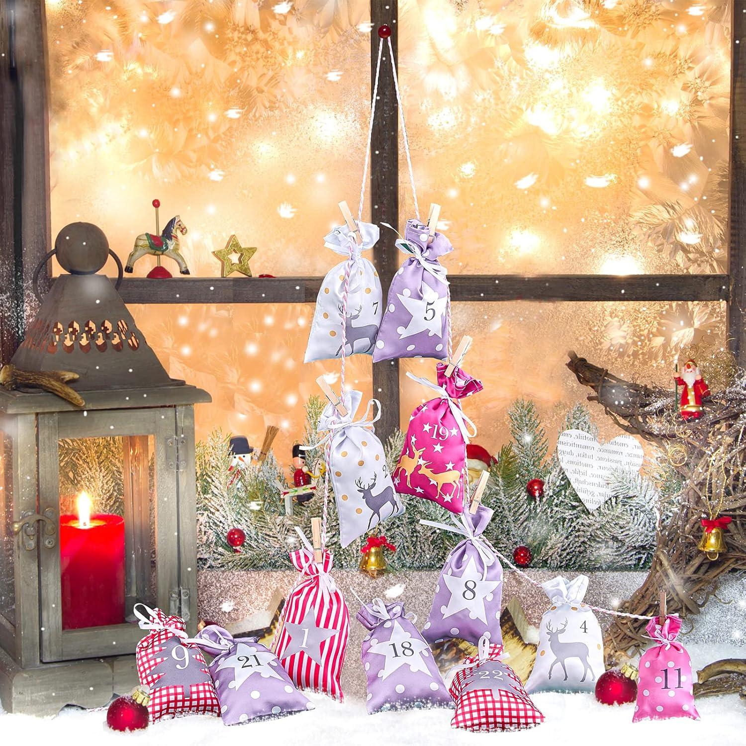 Adventskalender Groß DIY 24 Stoffbeutel Kette zum Basteln 12x21cm