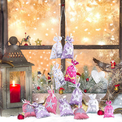 Adventskalender Groß DIY 24 Stoffbeutel Kette zum Basteln 12x21cm