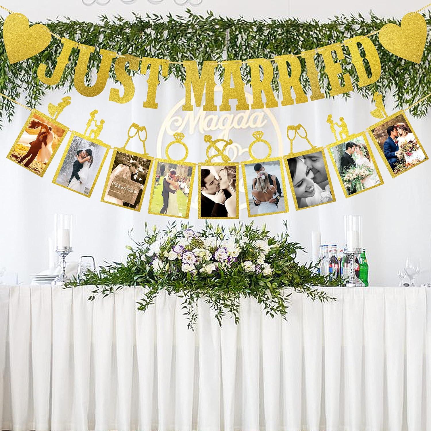 Just Married Girlande mit Fotobanner Hochzeit Deko Tischdekoration