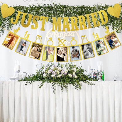 Just Married Girlande mit Fotobanner Hochzeit Deko Tischdekoration