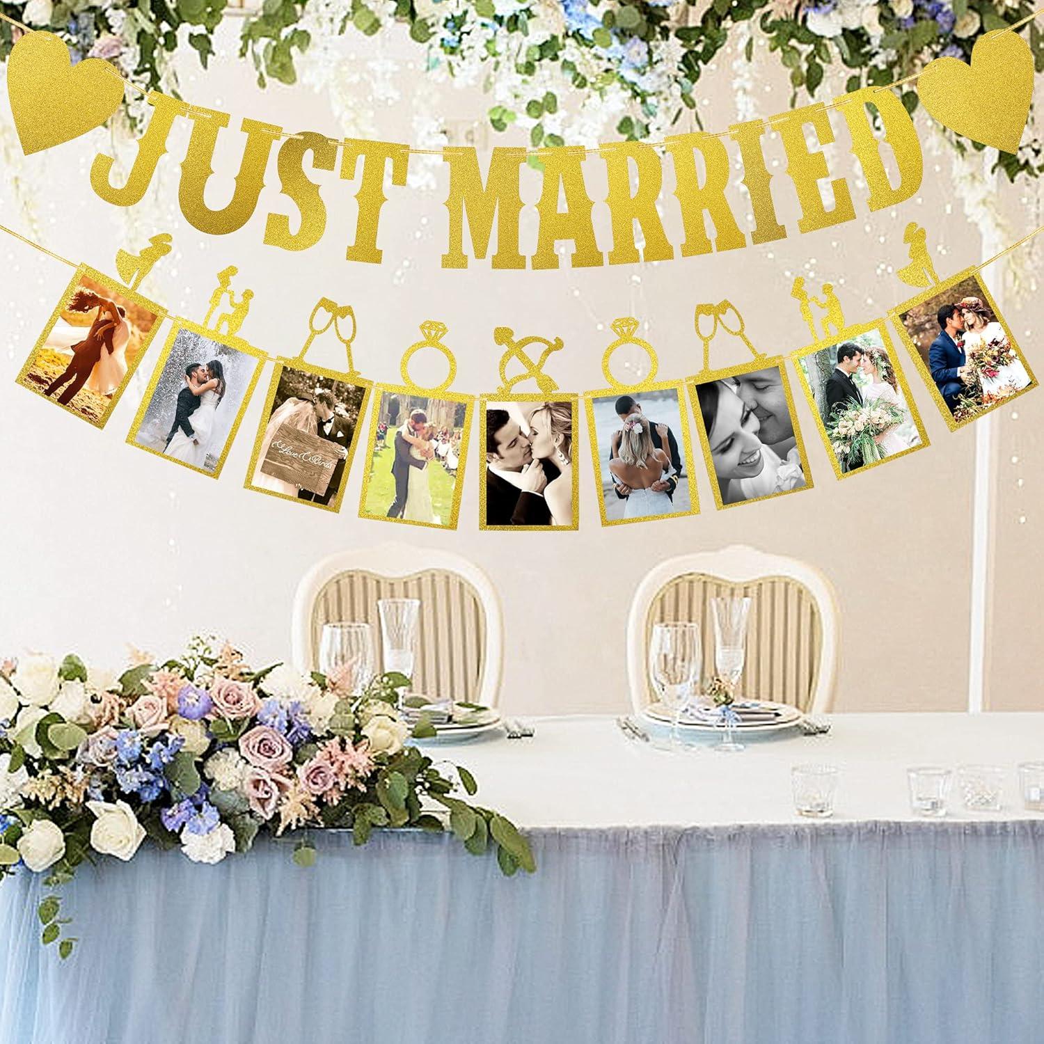Just Married Banner Girlande Fotobanner Hochzeit Deko Tischdekoration