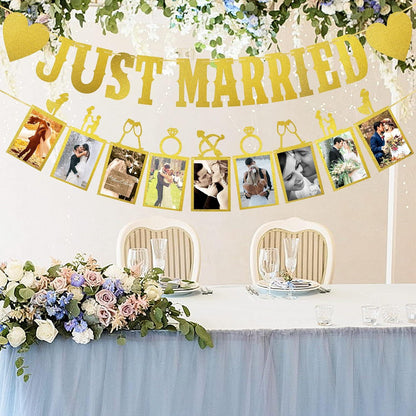 Just Married Banner Girlande Fotobanner Hochzeit Deko Tischdekoration